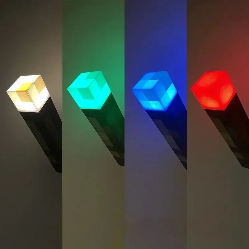 Minecraft Torch Lamp – 7-Color USB Night Light | Wall-Mount & Handheld