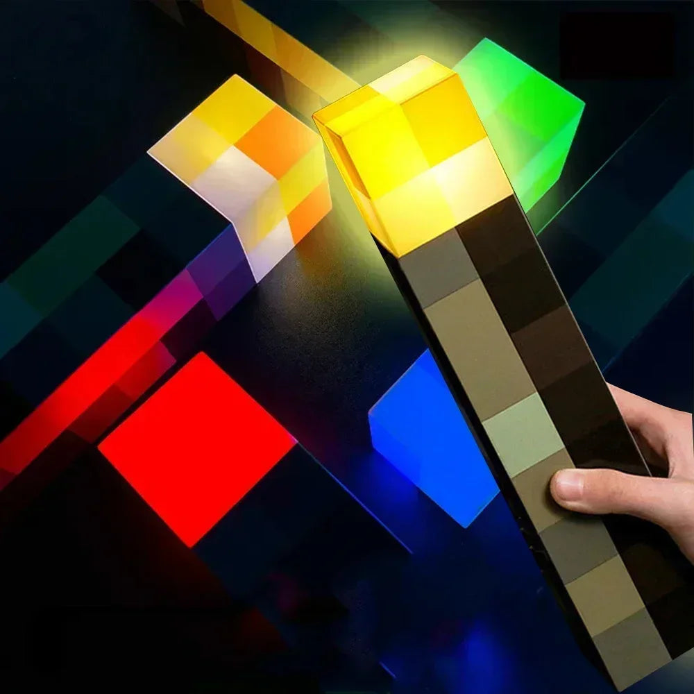 Minecraft Torch Lamp – 7-Color USB Night Light | Wall-Mount & Handheld