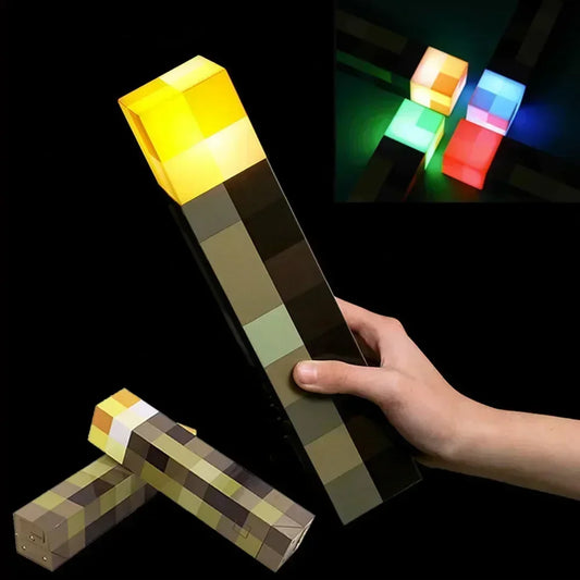 Minecraft Torch Lamp – 7-Color USB Night Light | Wall-Mount & Handheld